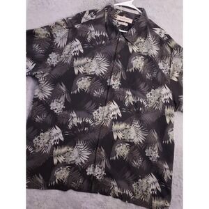 Tommy Bahama Shirt Men 2XL XXL Silk Hawaiian Floral Camp Loop Collar Green Beach